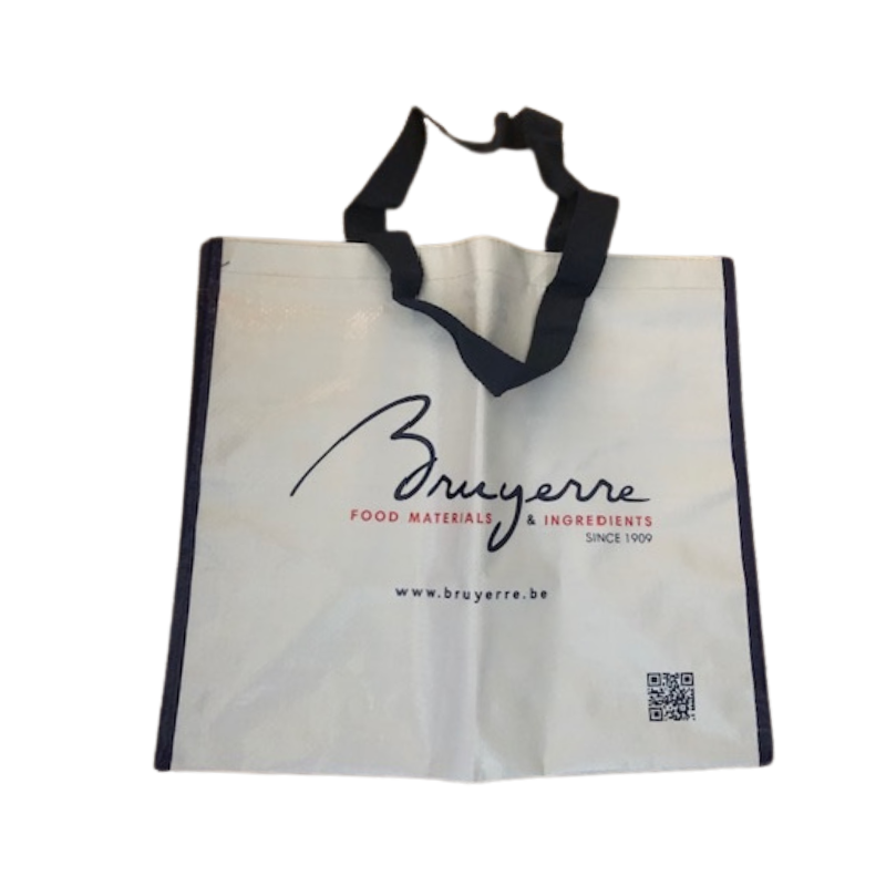SAC "BRUYERRE" REUTILISABLE BLANC ECRITURE BLEU P.M. 40 x 25CM HT 35CM