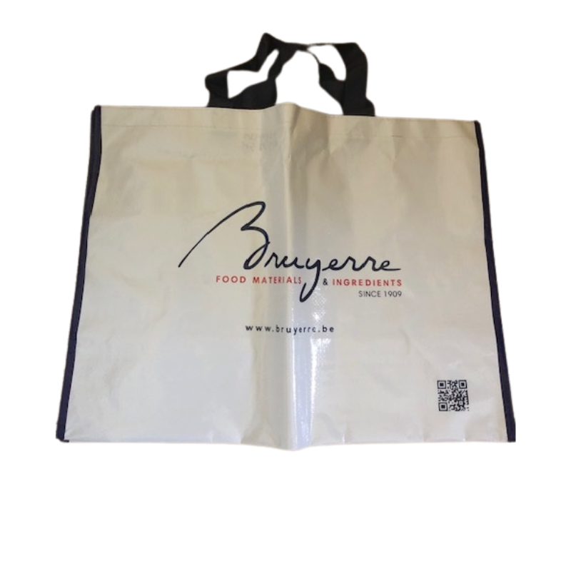SAC "BRUYERRE" REUTILISABLE BLANC ECRITURE BLEU G.M. 54 x 25CM HT 40CM