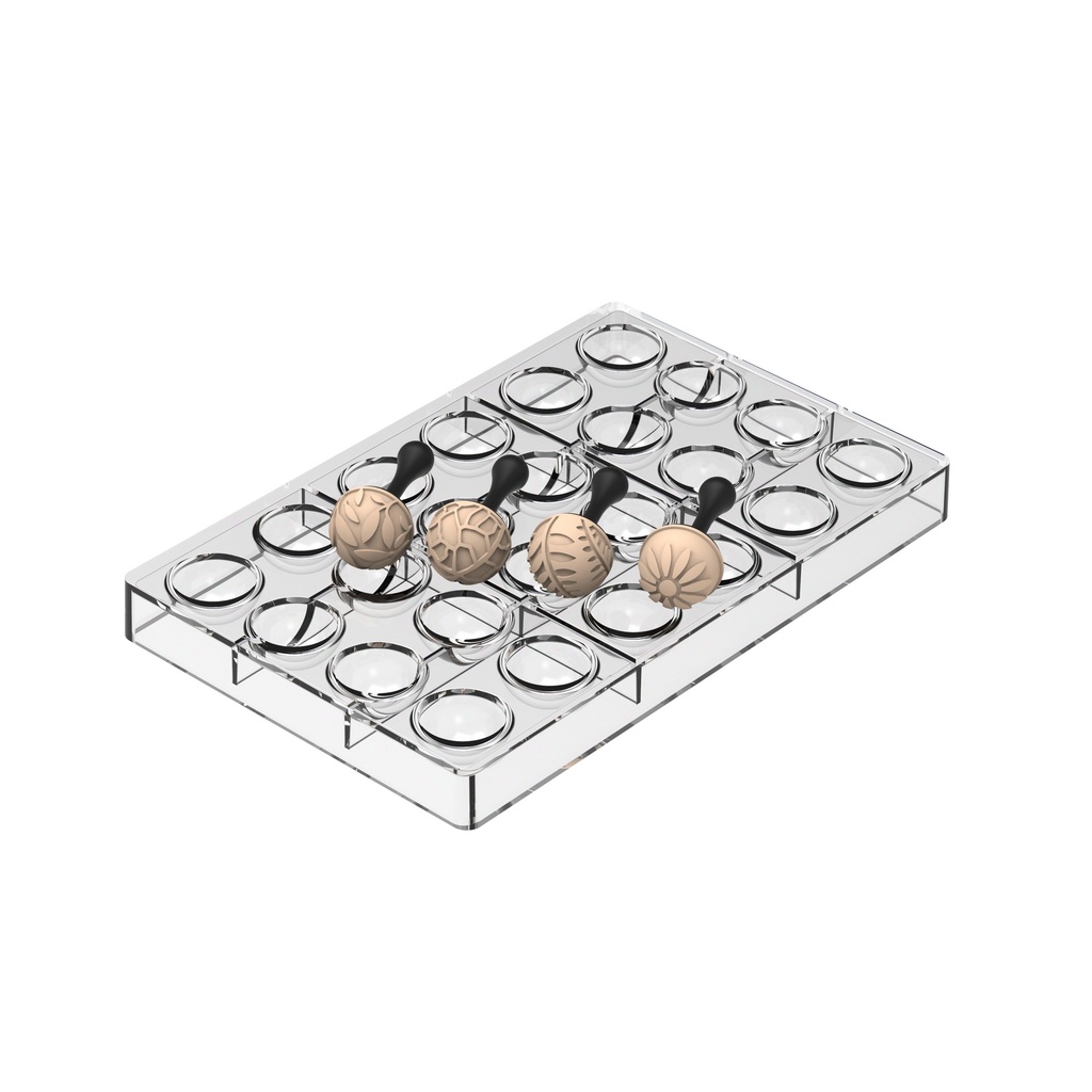 SILIKOMART - MOULE SEMISFERA 01 + CHOCO STAMP D - CH013 TRITAN MOULD N.24 ø31MM HT 16MM + 4 TAMPONS