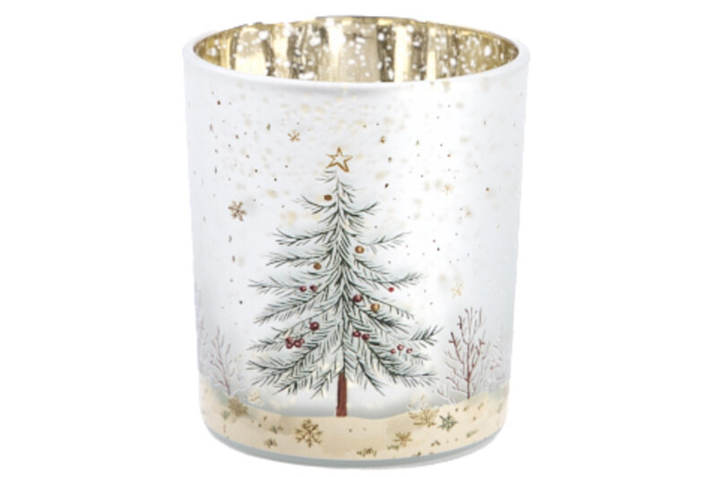 PORTE-BOUGIE EN VERRE THÈME NOËL GLAMOUR DIAM. 9CM HT 10CM