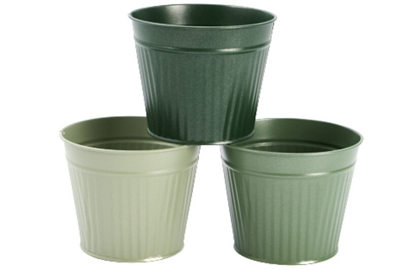 ZINKEN POT ASSORTIMENT METAALGROEN 3 ASSORTI DIAM. 8 CM H 7 CM
