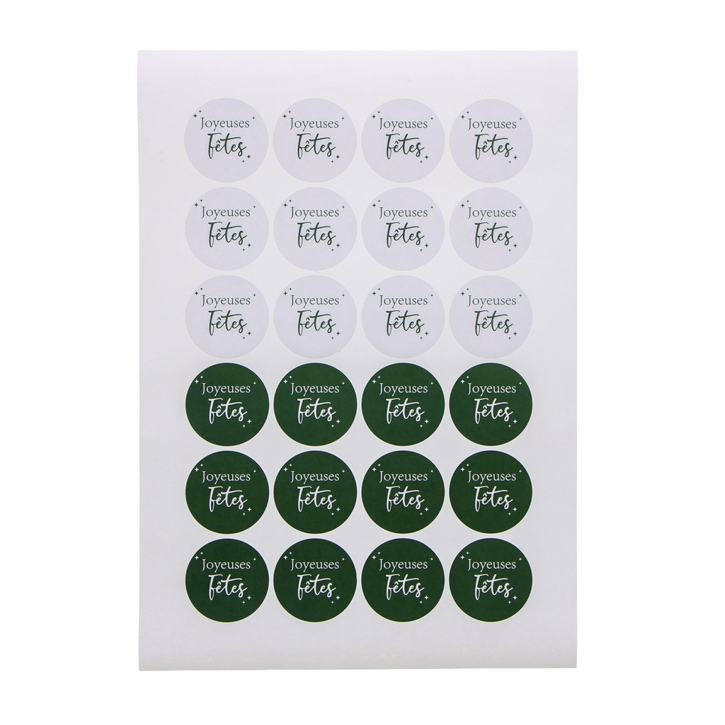 4 CM "HAPPY HOLIDAYS" GREEN STICKER 24 PCS