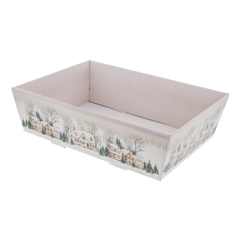 "SNOW VILLAGE" RIGID CARDBOARD RECTANGULAR BASKET 29 x 21 CM H 9 CM