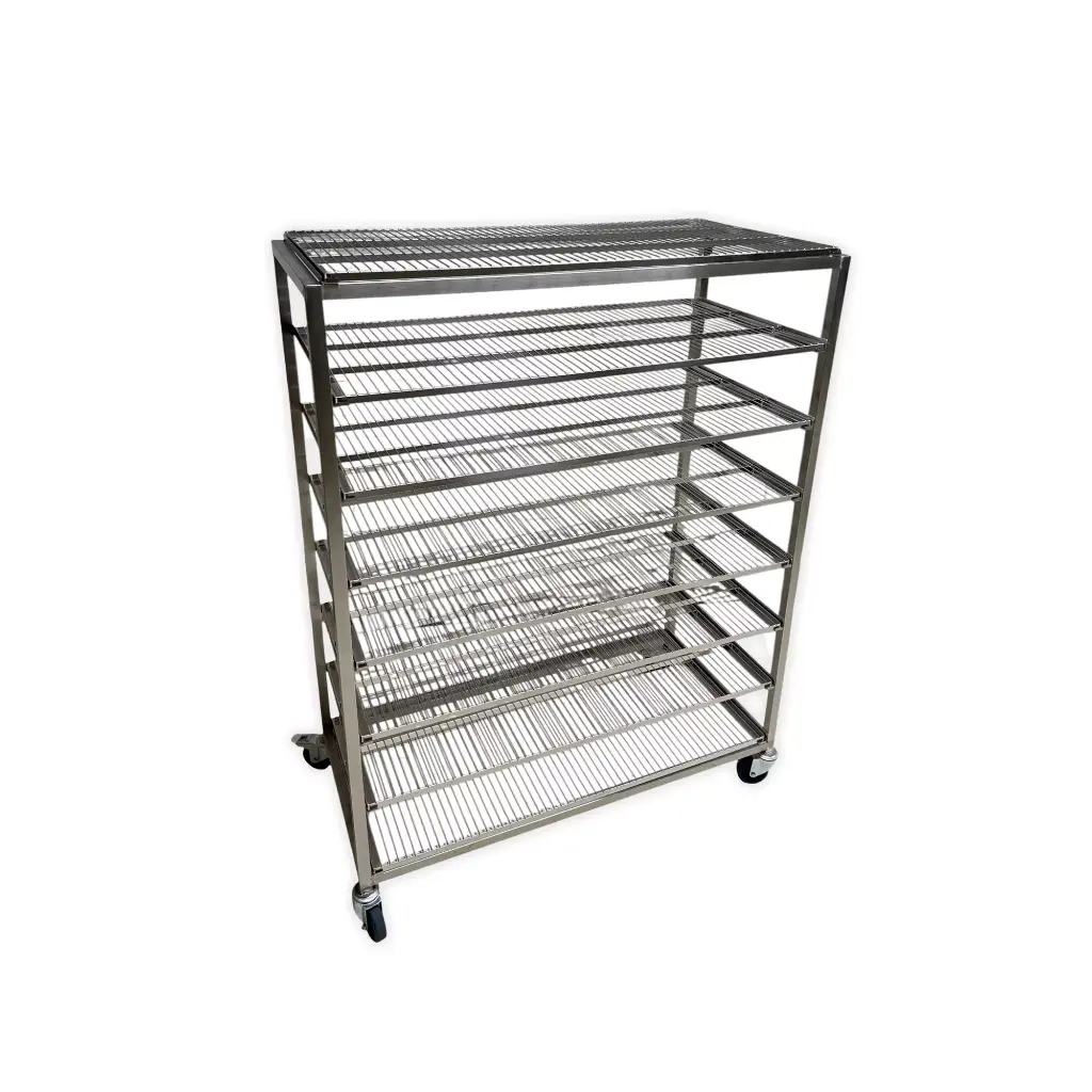 STAINLESS STEEL COOLING TROLLEY 8 LEVELS - 21 CM SPACING - 127 x 61 CM H 167 CM