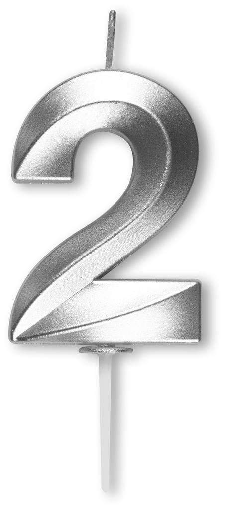 BOUGIE CHIFFRE DIAMANT ARGENTÉE N°2 HT 5CM