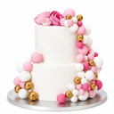 DECORATIEVE BOLLEN OP PRIKKERS ROZE, WIT EN GOUD 32 STUKS