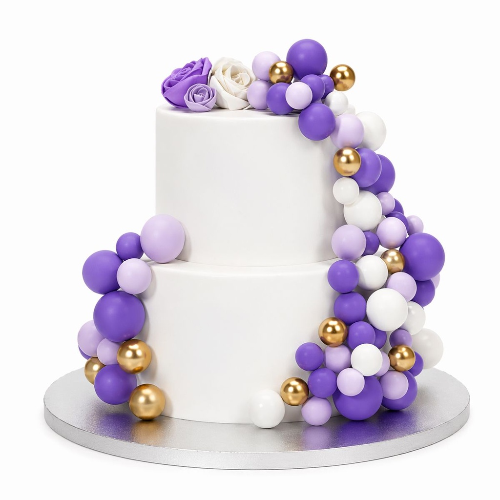 DÉCORATIONS BOULES SUR PIQUES MAUVE, BLANC ET OR 32PCS