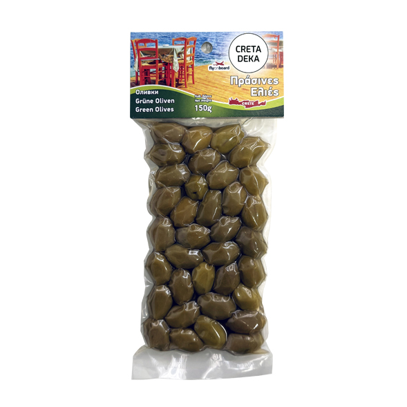 CRETA DEKA – VACUUM-PACKED GREEN OLIVES 150G