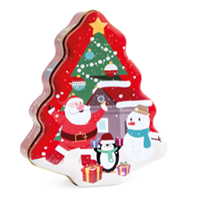 BOÎTE SAPIN EN ZINC ROUGE "FAMILLE DE NOËL" 18 x 14,5CM HT 6,5CM