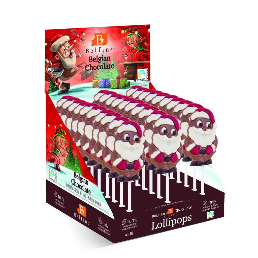SUCETTE CHOCOLAT PERE NOEL AVEC BONNET ROUGE LAIT COLORE 30X25GR
