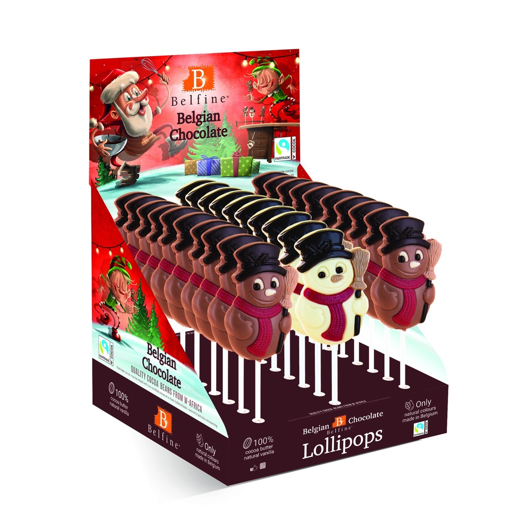 SUCETTE BONHOMME DE NEIGE FROSTY ASSORTIMENT LAIT(20) ET BLANC COLORÉ(10) 30X25GR