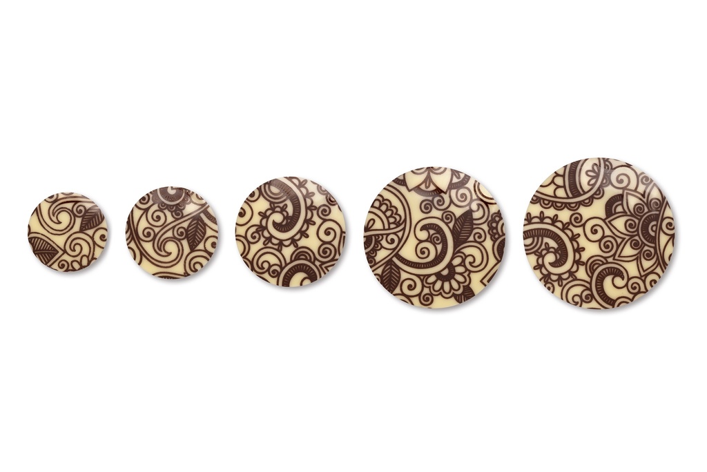 ASSORTIMENT DE ROND MOTIFS FLORAUX LIGNES MARRONS CHOCOLAT BLANC Ø2,5 x 5CM 150PCS
