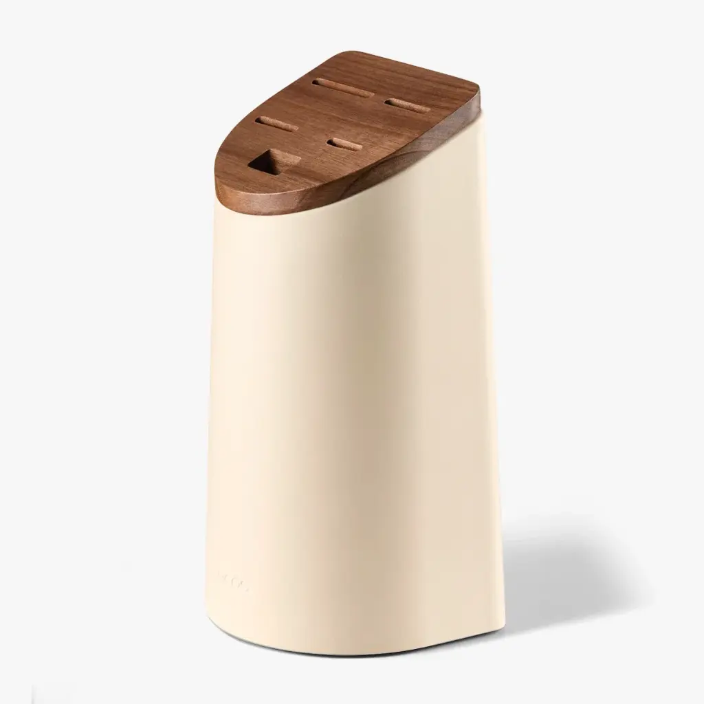 ARCOS - UNIVERSAL OVAL KNIFE BLOCK - WHITE AND ACACIA WOOD - 11.25 X 13.15CM - H 24.9CM