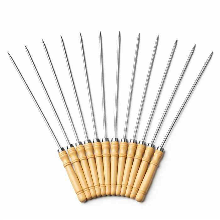 PIQUES À BROCHETTES BAMBOU/ACIER 38CM - 12PCS - POUR BARBECUE BQ28
