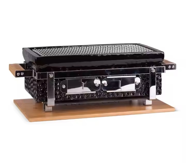 FUJI RECHTHOEKIGE TAFELBARBECUE 71 X 23CM - ROOSTER 49,5 X 19CM - ROESTVRIJ STAAL/KERAMIEK