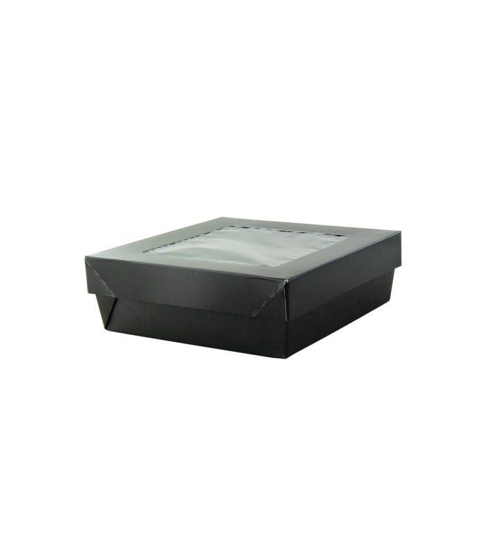 BOITE CARREE NOIRE 155X155X50 AVEC COUVERCLE A   FENETRE 25PCES
