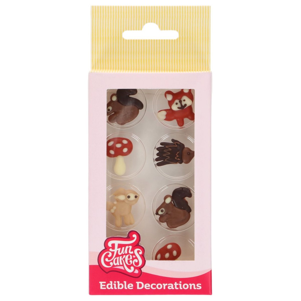 FUNCAKES - DÉCORATIONS EN CHOCOLAT - ANIMAUX DE LA FORÊT - Ø 3,5 CM - 8 PCS