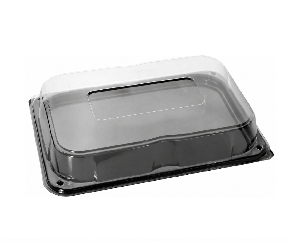 PLATEAU RECTANGULAIRE POUR PLAT FROID EN PLASTIQUE NOIR AVEC COUVERCLE TRANSPARENT - 351 x 249 MM - HT 62 MM - 5 PCS  