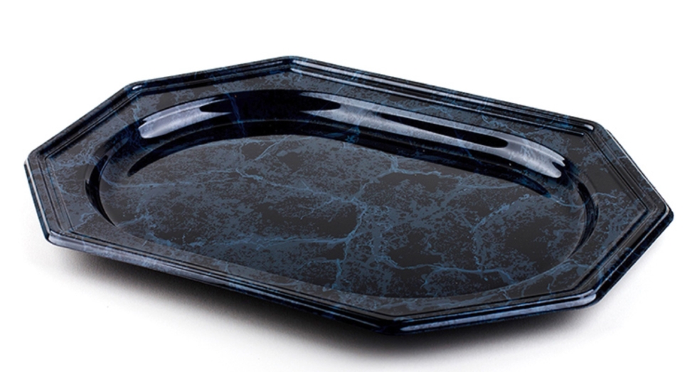 ACHTHOEKIG PLASTIC DIENBLAD - ZWART MARMEREFFECT - 46 × 30 CM - 5 STUKS