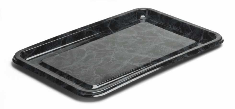 RECHTHOEKIG PLASTIC DIENBLAD - ZWART MARMEREFFECT - 46 × 30 CM - 5 STUKS