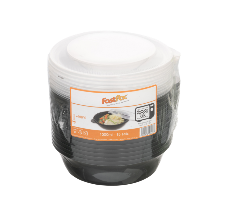 FASTPAC - RAVIER ROND EN PLASTIQUE NOIR AVEC COUVERCLE TRANSPARENT - Ø 20 CM - HT 55 MM - 1000 ML - 15 PCS