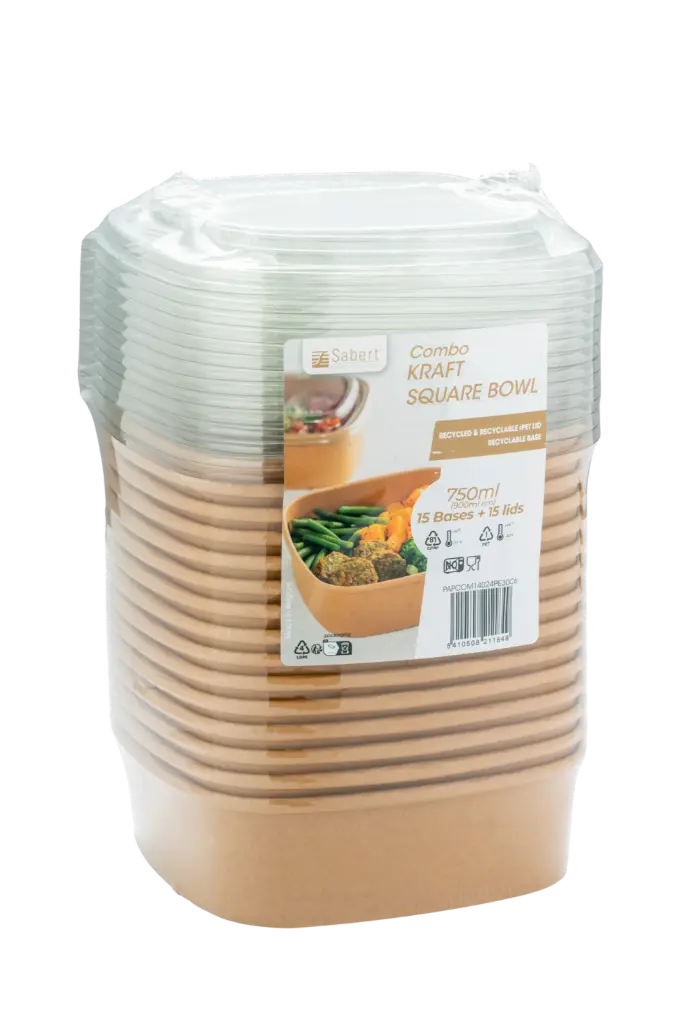 RAVIER CARRÉ KRAFT AVEC COUVERCLE TRANSPARENT - 170 x 170 MM - HT 50 MM - 900 ML - 15 PCS
