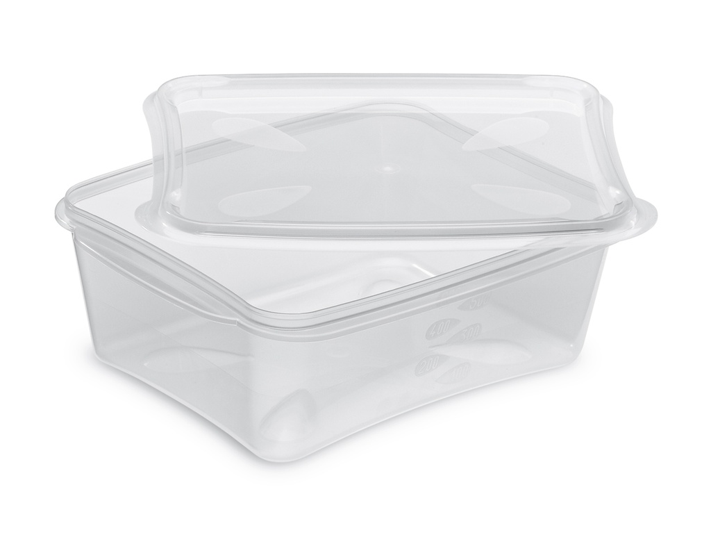 PRESTIPACK - BOÎTE DE CONSERVATION RECTANGULAIRE TRANSPARENTE AVEC COUVERCLE - COMPATIBLE MICRO-ONDES - 158 x 130 MM - HT 55 MM - 600 ML - 30 PCS