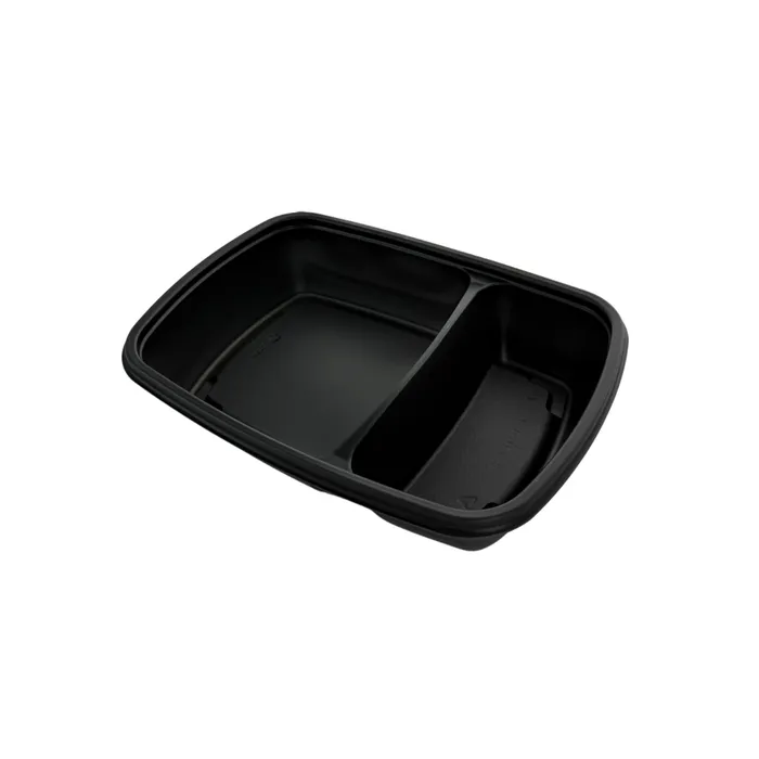 DELIVERIPACK - 2-COMPARTMENT RECTANGULAR BLACK PLASTIC TRAY WITH TRANSPARENT LID - 232 × 172 MM - HEIGHT 60 MM - 600 + 300 ML - 30 PCS
