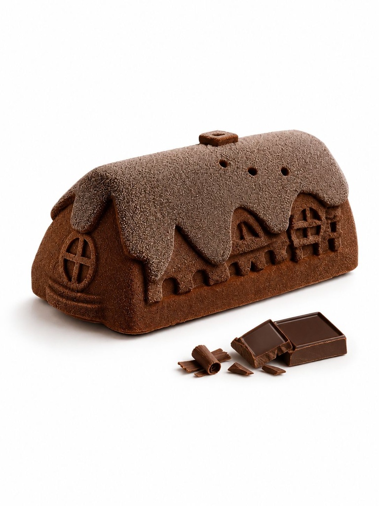 ❄️BRUYERRE BUCHE TROMPE L'OEIL MAISON DU PÈRE NOËL CHOCOLAT FONDANT 8 X 750G **S/CDE**