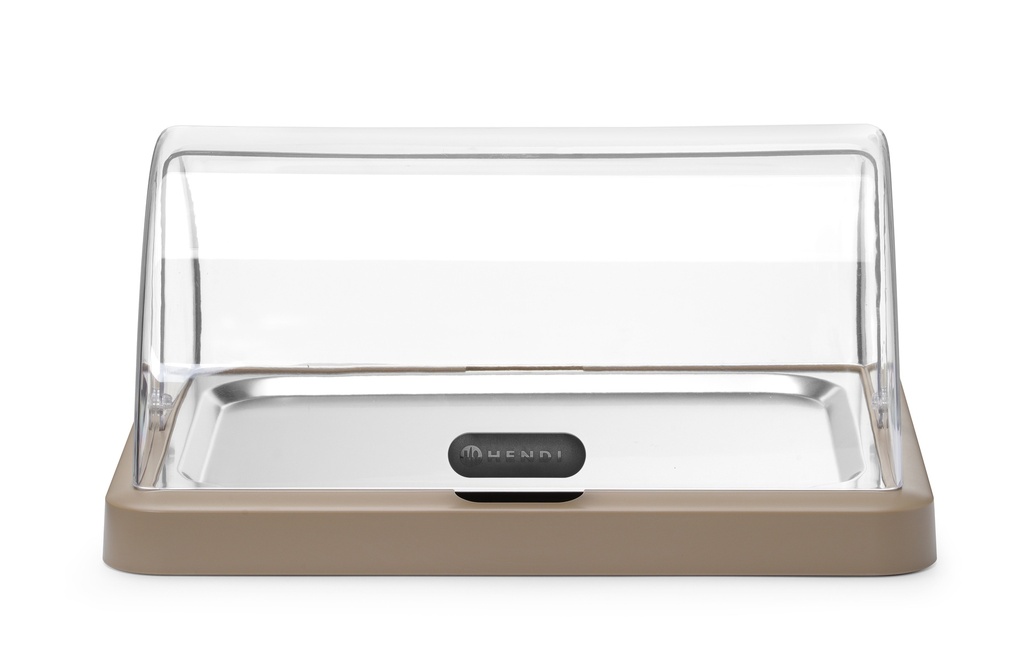 HENDI - UNIQ VITRINE DE COMPTOIR RÉFRIGÉRANTE BEIGE AVEC COUVERCLE COULISSANT - 46 x 35,5 CM HT 22 CM