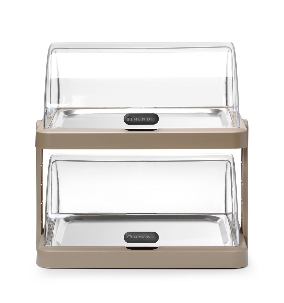 HENDI - UNIQ DOUBLE VITRINE DE COMPTOIR RÉFRIGÉRANTE BEIGE AVEC COUVERCLE COULISSANT - 48 x 35,5 CM HT 48 CM