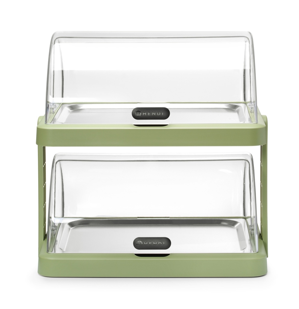 HENDI - UNIQ DOUBLE VITRINE DE COMPTOIR RÉFRIGÉRANTE VERTE AVEC COUVERCLE COULISSANT - 48 x 35,5 CM HT 48 CM