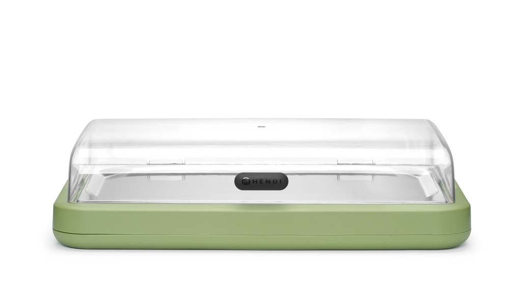 HENDI - UNIQ VITRINE DE COMPTOIR RÉFRIGÉRANTE VERTE AVEC COUVERCLE - 59,3 x 38,9 CM HT 14,7 CM