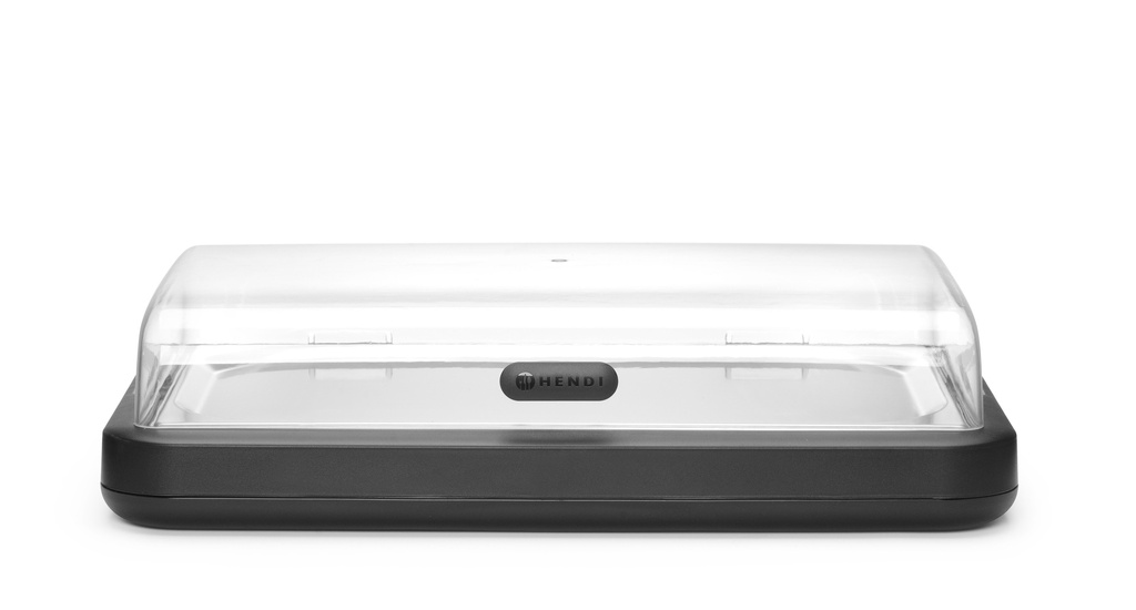HENDI - UNIQ BLACK REFRIGERATED COUNTER DISPLAY CASE WITH LID - 59.3 × 38.9 CM - HEIGHT 14.7 CM
