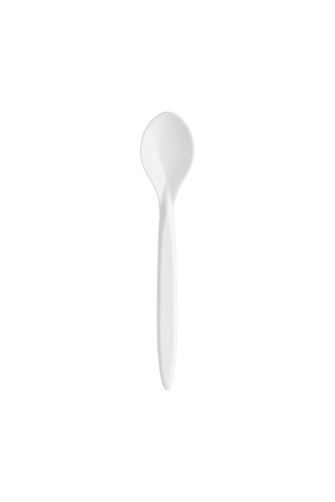REUSABLE WHITE PLASTIC COFFEE SPOONS - 13 CM - 100 PCS