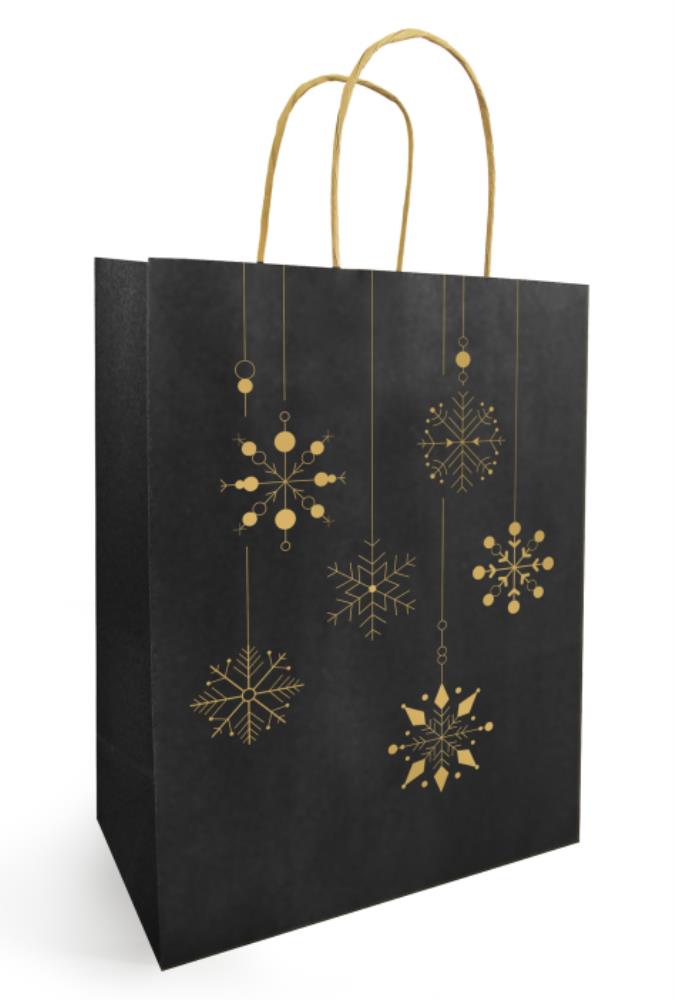 ZWARTE KRAFT PAPIEREN TAS "SNOW" FEESTDECORATIE 260 + 120 X 320MM 50 STUKS FOST+ INBEGREPEN