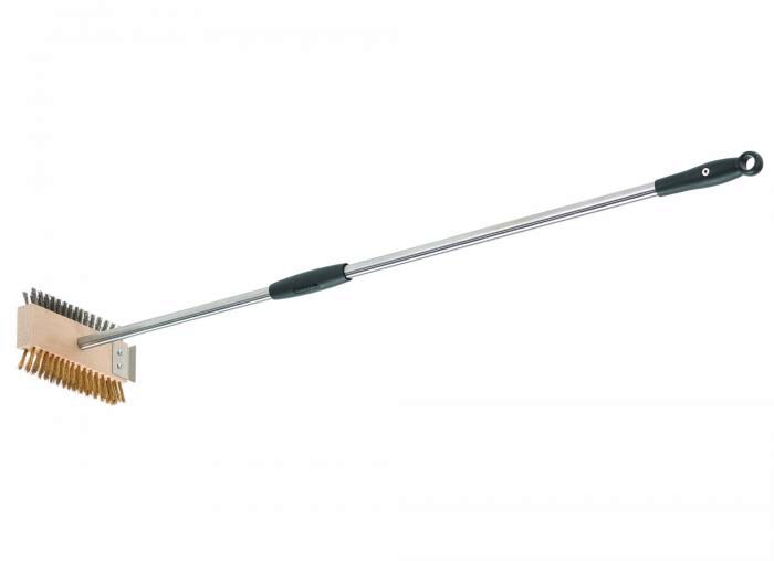 GI-METAL BROSSE A/TETE DOUBLE SOIES LAITON/ACIER  INOX 20CM PR GRILL- MANCHE 100CM
