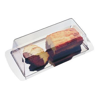 PLATEAU CAKE INOX 18/0-34X16.5CM A/CLOCHE TRANSP.