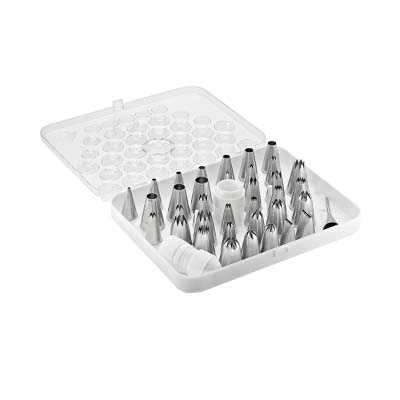 SET VAN 36 GEASSORTEERDE DECORATIEVE MONDSTUK VAN RVS + 2 ADAPTERS + 1 VERVANGINGSADAPTER