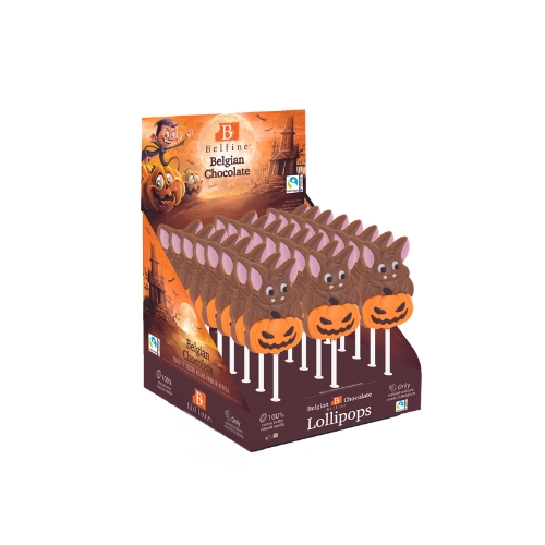 HALLOWEEN CHOCOLATE LOLLIPOP VICTOR BAT ON PUMPKIN COLOURED MILK 24X25GR