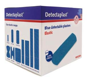 DETECTAPLAST ASSORTMENT OF BLUE ELASTIC BANDAGES BOX OF 100 PCES