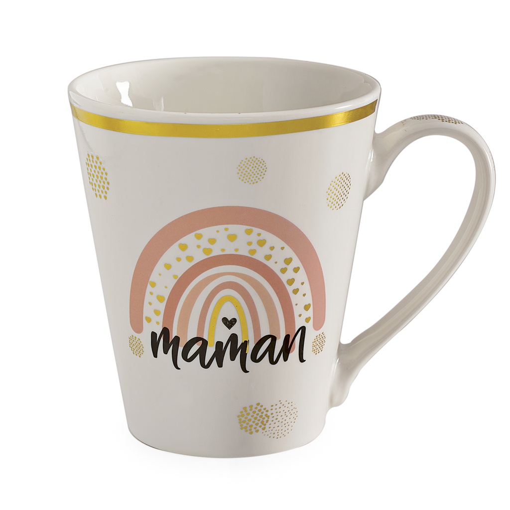 +MUG "MAMAN" ARC-EN-CIEL BORD DORE Ø9CM H11CM