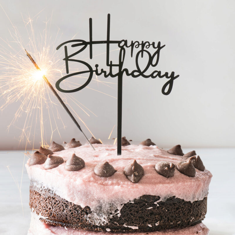 TAARTTOPPER HAPPY BIRTHDAY ZWART