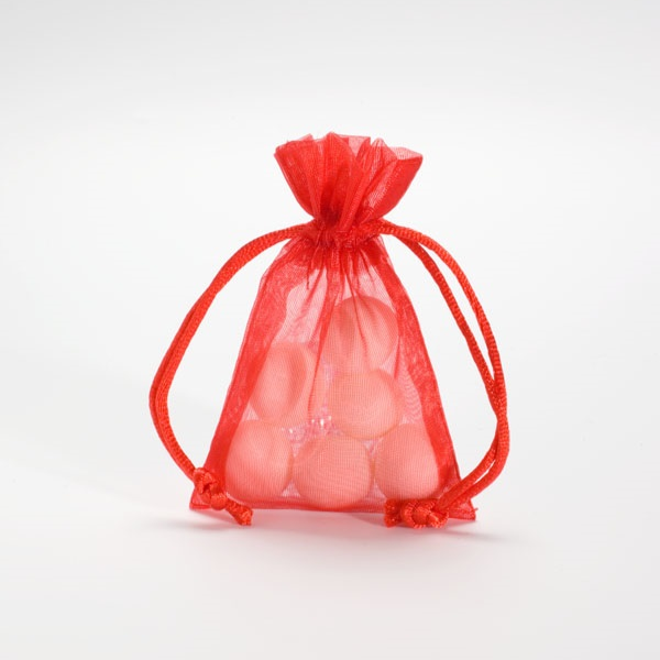 ZAK MET 10 RODE ORGANZA ZAKJES 10X7CM 