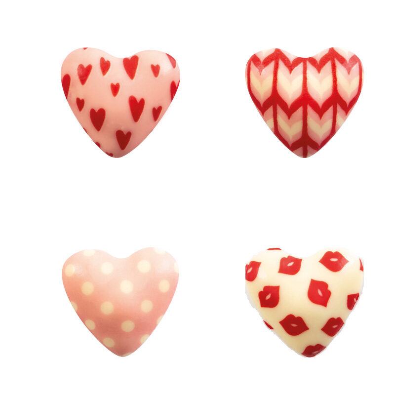 2068347 HART BOM ROOD/ROZE/WIT 4 ASS 3CM WITTE CHOCOLADE 72 STUKS