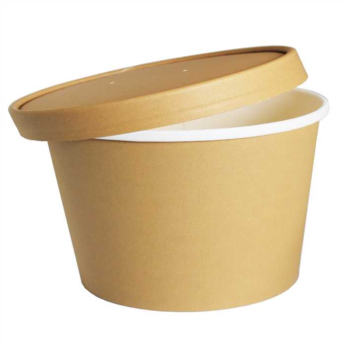 POT A SOUPE/GLACE  EN CARTON 250ML KRAFT +PLA 25PCES 