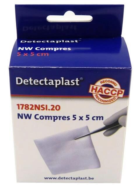 DETECTAPLAST NON-WOVEN COMPRESSEN 5X5CM DOOS VAN 20 STUKS