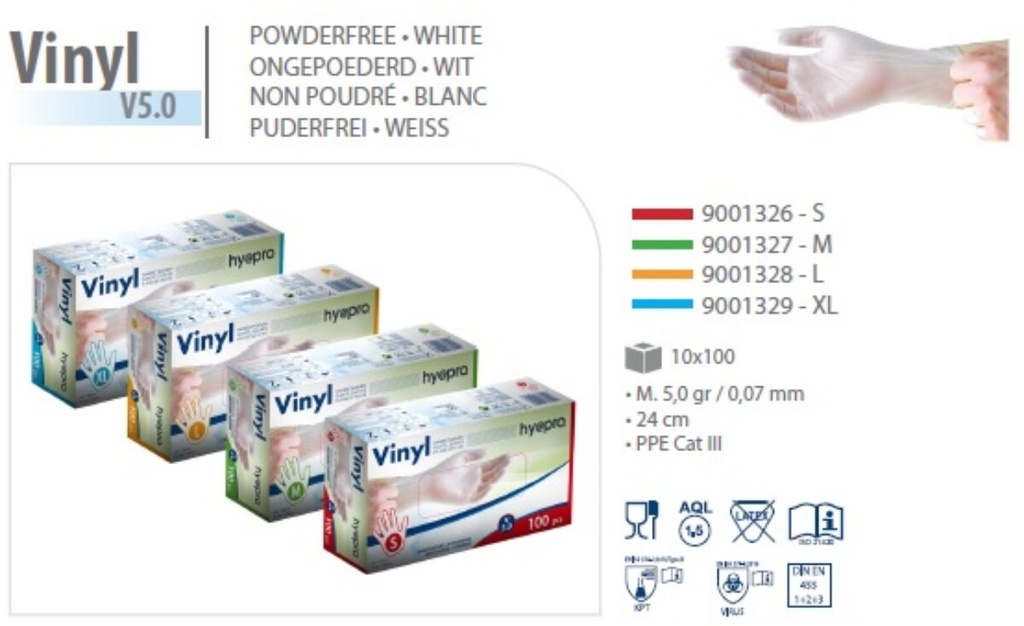 VINYL HANDSCHOENEN MAAT SMALL POEDERVRIJ 100 STUKS TRANSPARANT