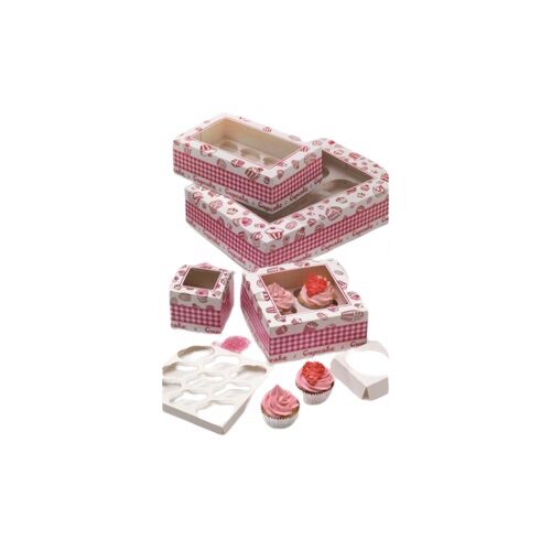 BOITE POUR 1 CUPCAKE + FENETRE 9 X 9 X 8 CM AVEC SUPPORT