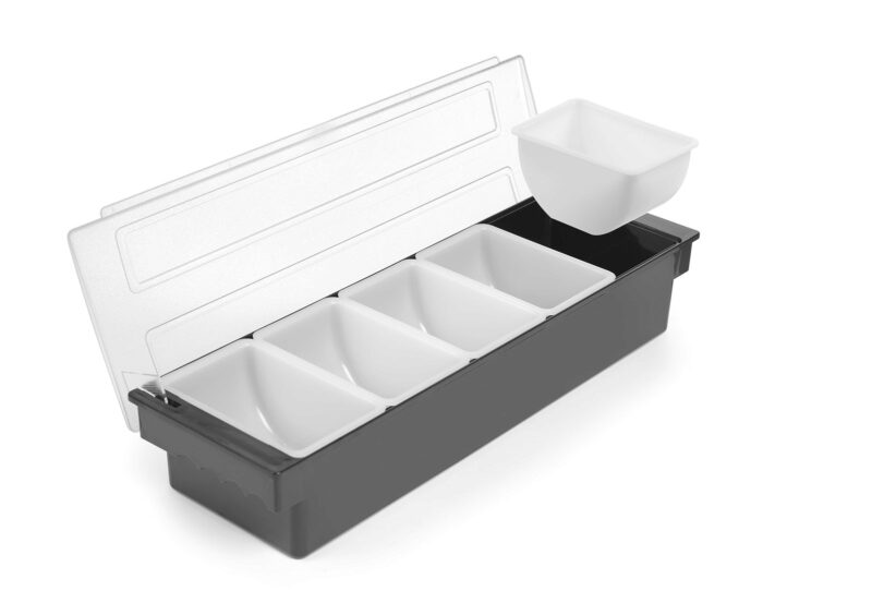 HENDI BOITE INGREDIENTS 5 COMPARTIMENTS NOIR A/COUVERCLE 49.5X16XHT10CM